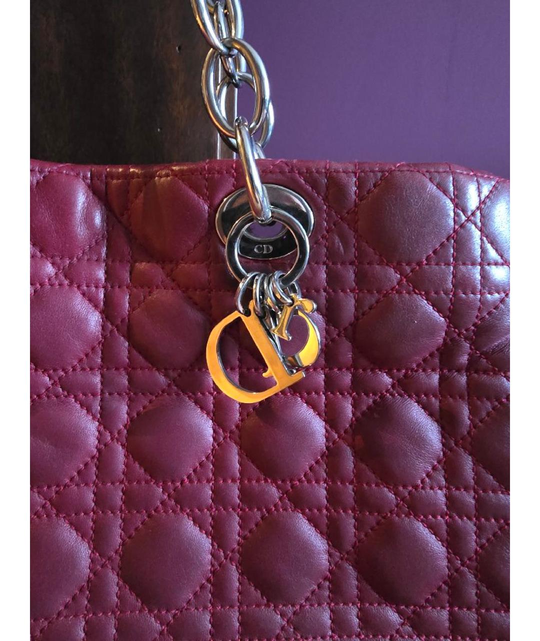 CHRISTIAN DIOR Бордовая кожаная сумка тоут, фото 3