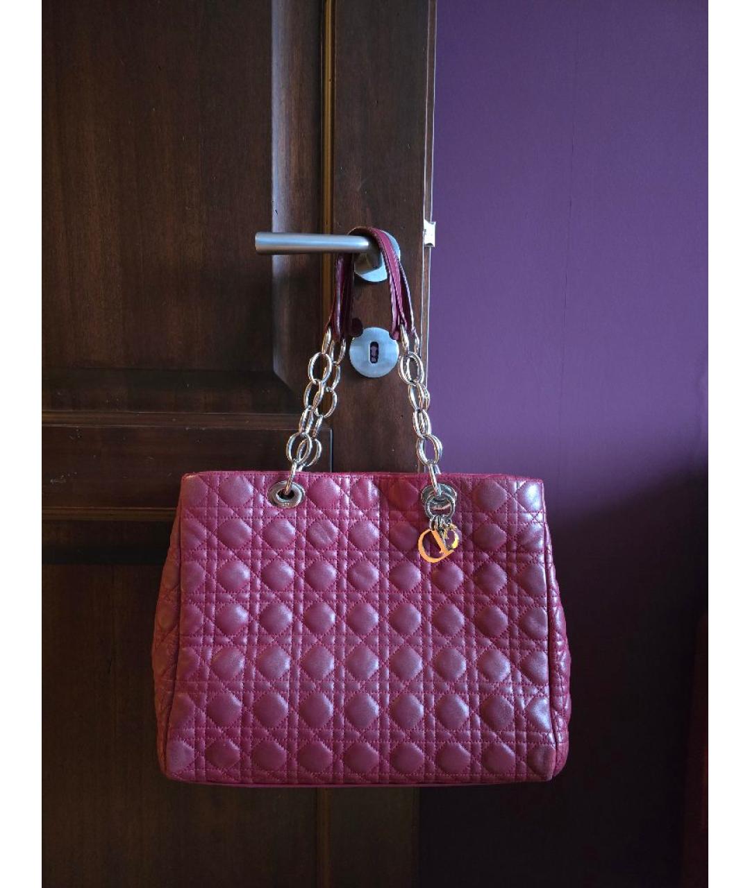 CHRISTIAN DIOR Бордовая кожаная сумка тоут, фото 8