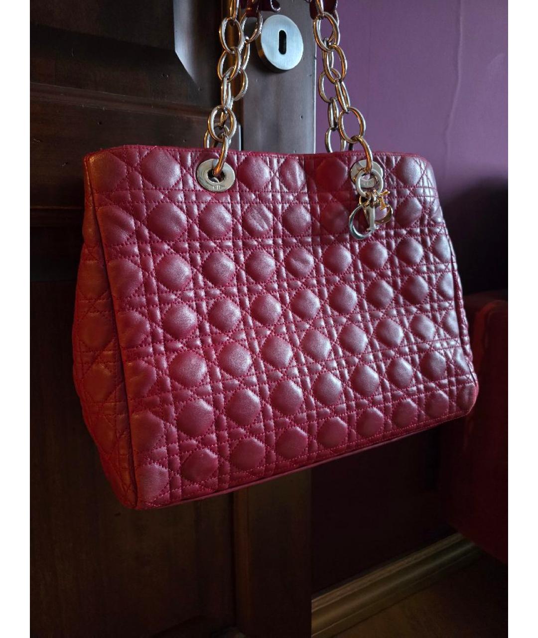 CHRISTIAN DIOR Бордовая кожаная сумка тоут, фото 2