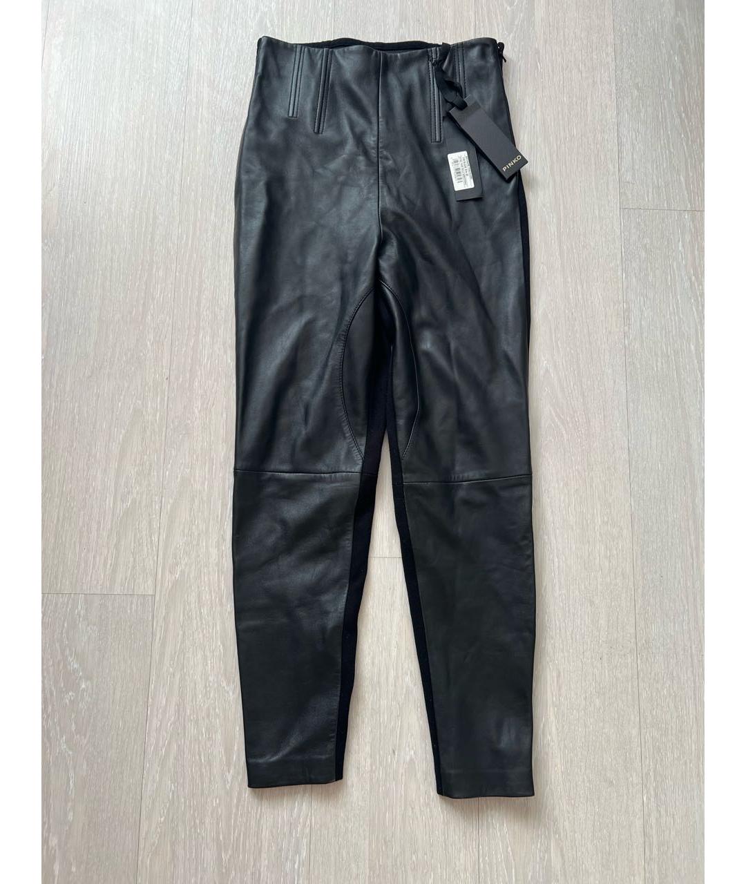 PINKO Черные кожаные брюки узкие, фото 9