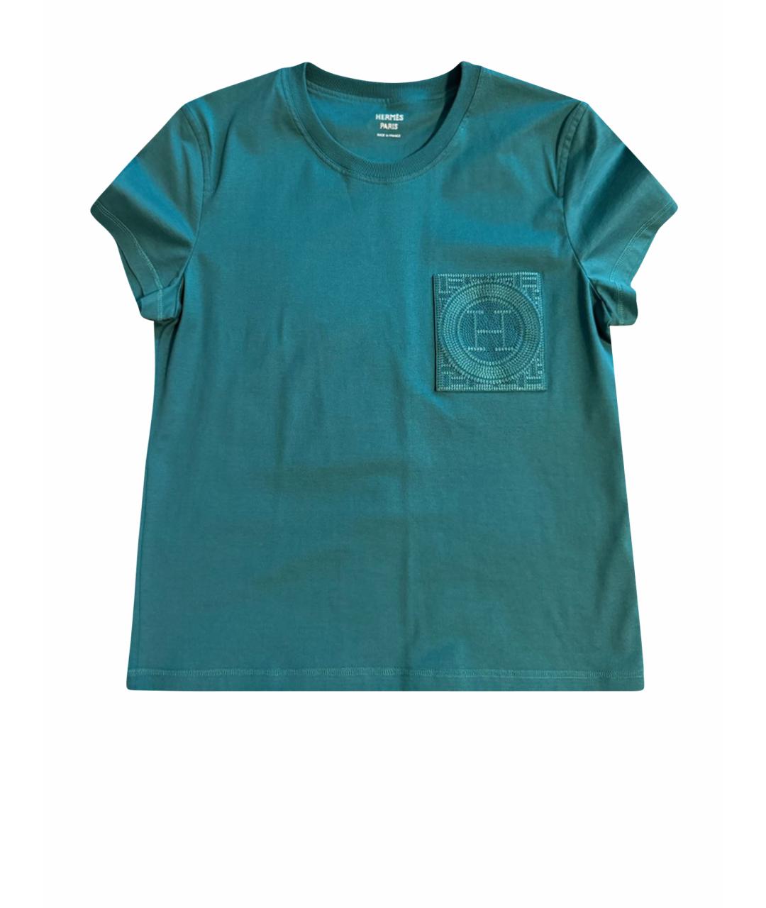 HERMES Зеленая хлопковая футболка, фото 1