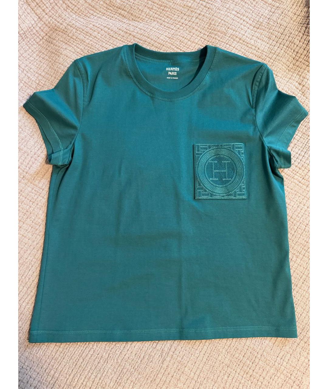 HERMES Зеленая хлопковая футболка, фото 5