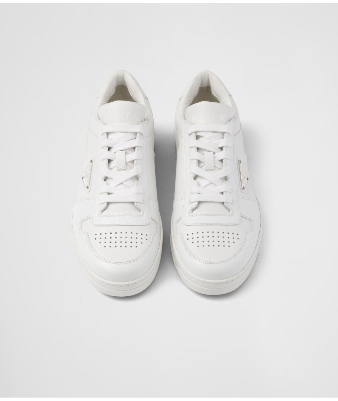 PRADA Белые кожаные низкие кроссовки / кеды, фото 4