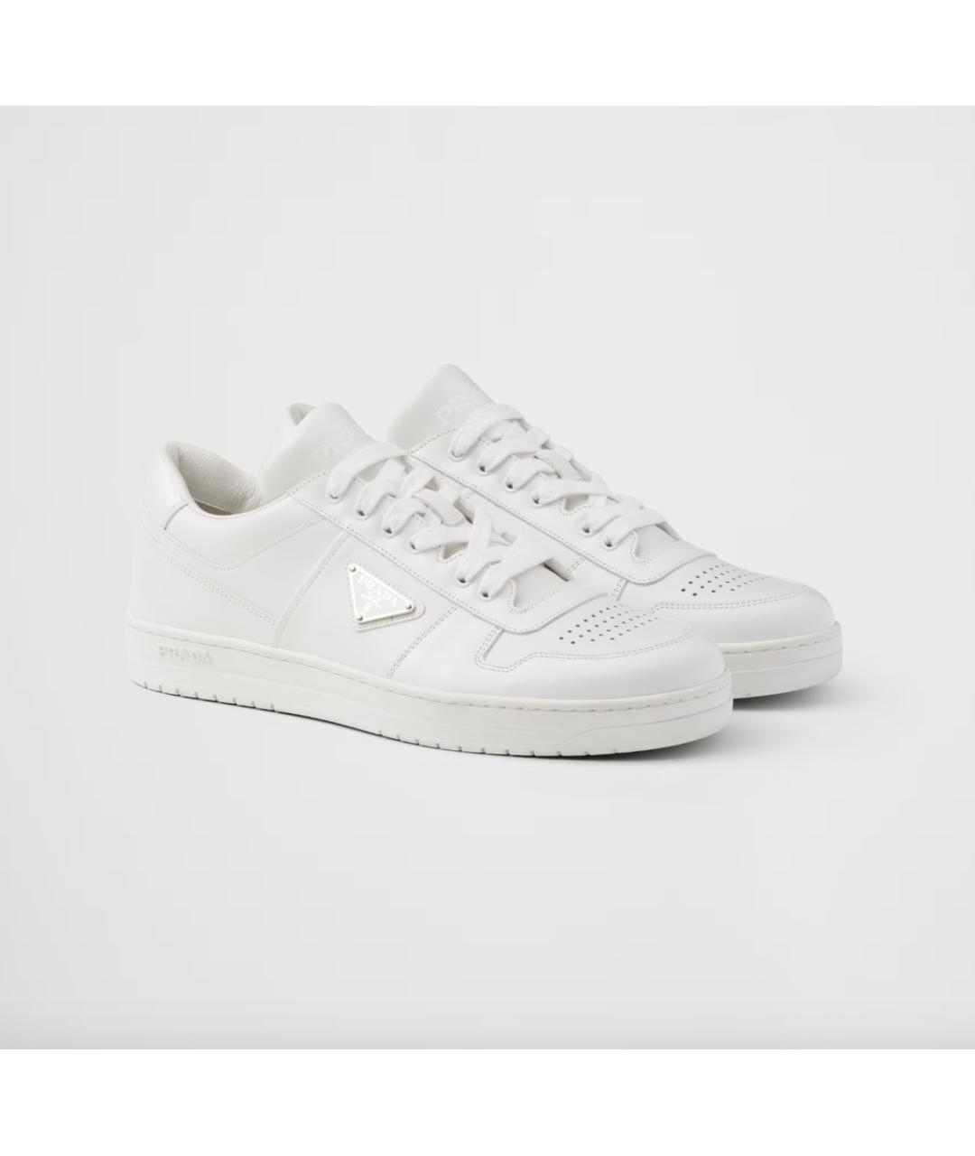 PRADA Белые кожаные низкие кроссовки / кеды, фото 6