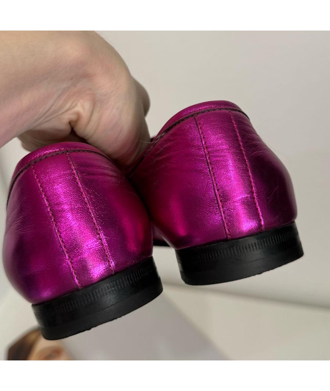 GUCCI Фуксия кожаные лоферы, фото 6