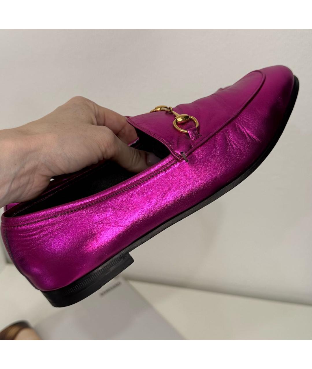 GUCCI Фуксия кожаные лоферы, фото 8