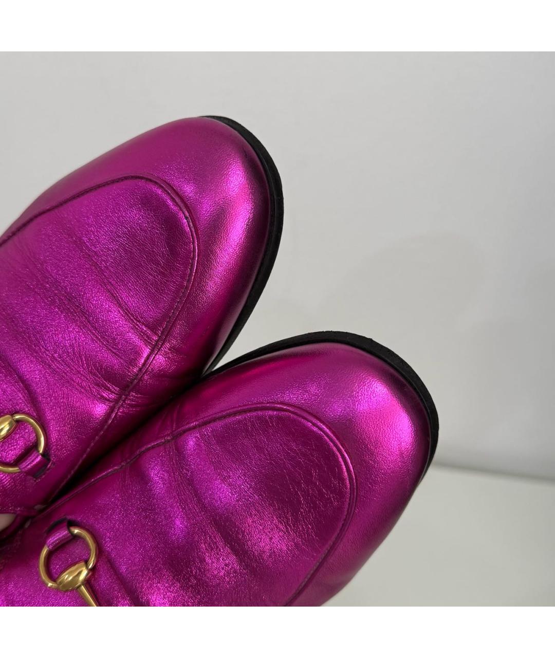 GUCCI Фуксия кожаные лоферы, фото 5
