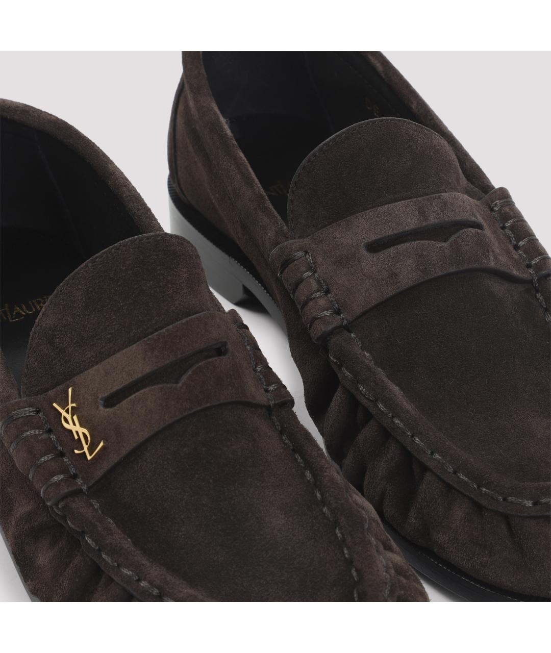 SAINT LAURENT Коричневые замшевые лоферы, фото 4