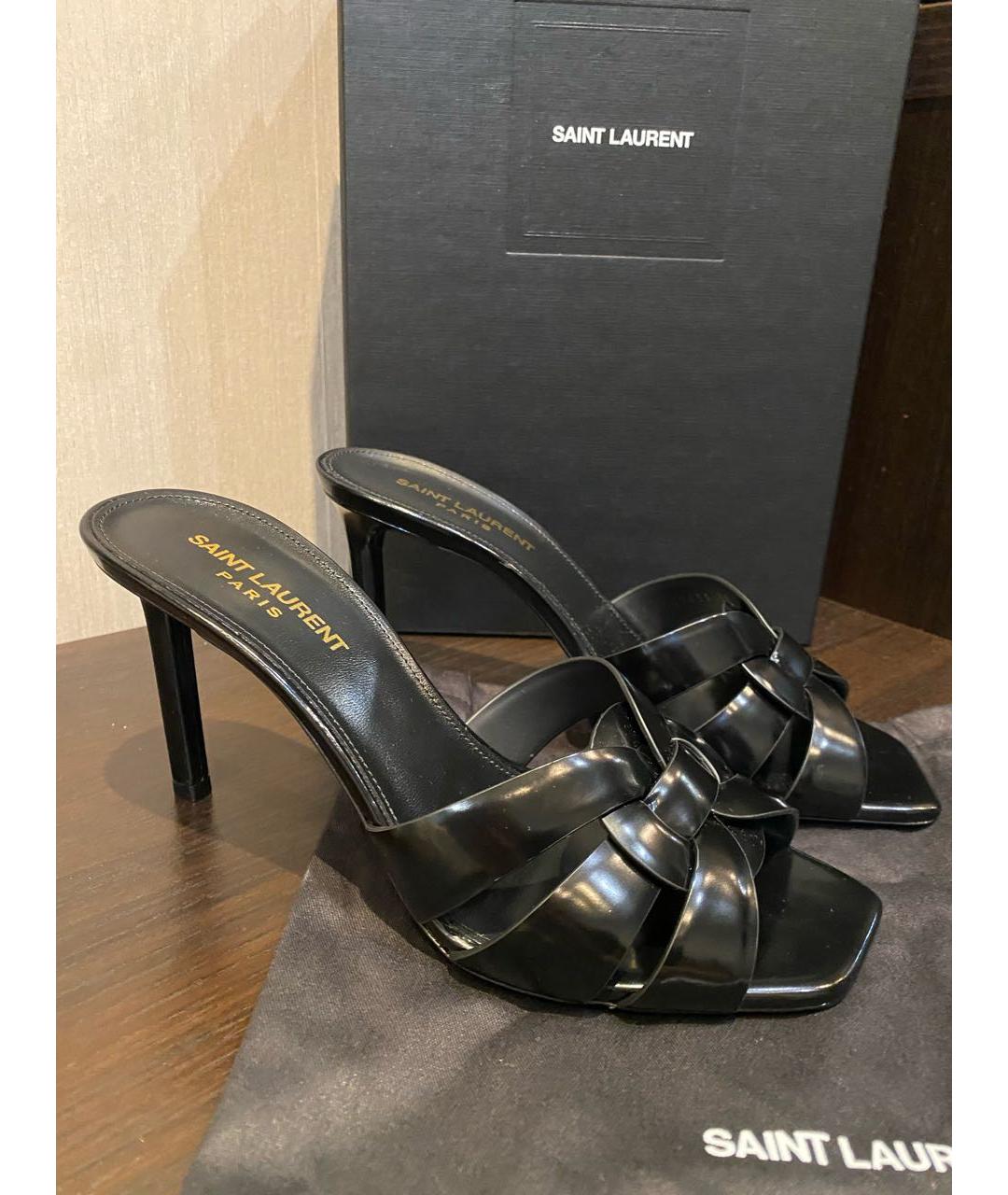 SAINT LAURENT Черные кожаные мюли, фото 6