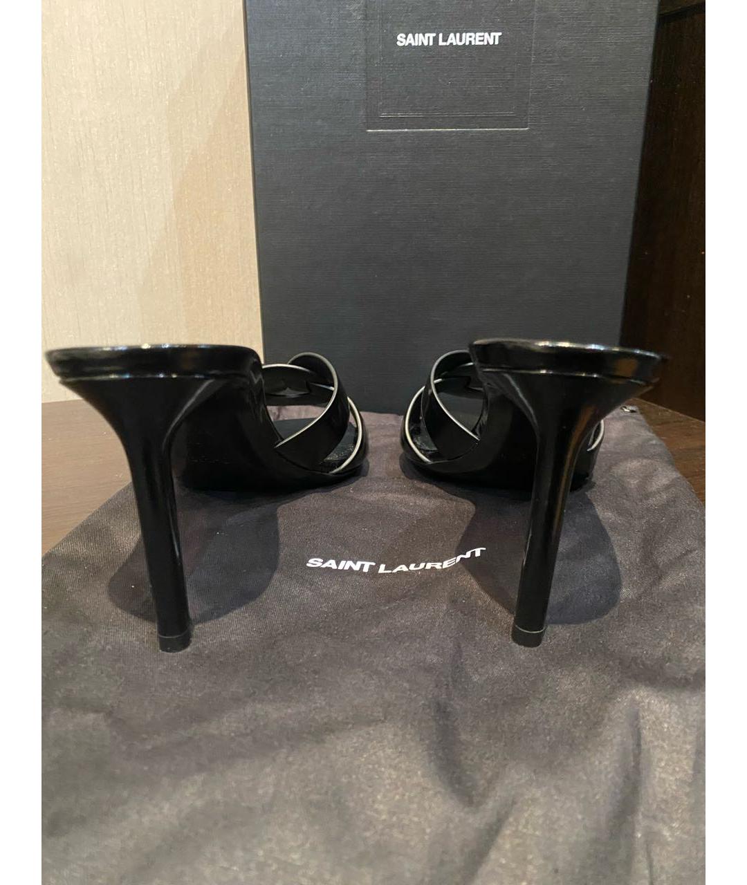 SAINT LAURENT Черные кожаные мюли, фото 2