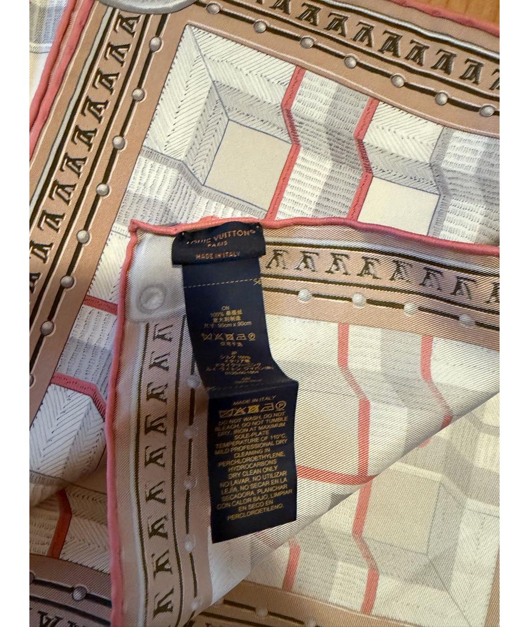 LOUIS VUITTON Бежевый шелковый платок, фото 6