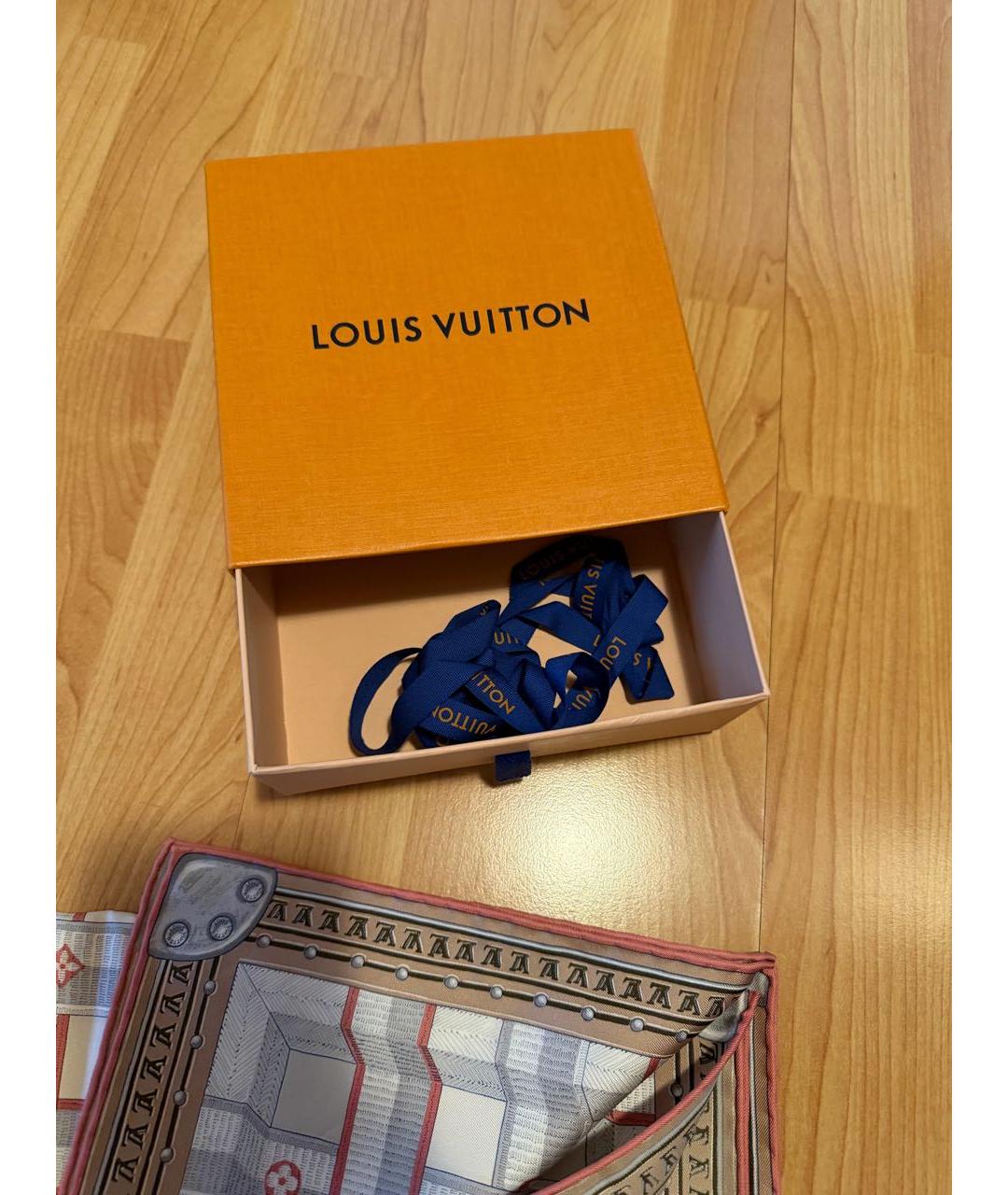 LOUIS VUITTON Бежевый шелковый платок, фото 5