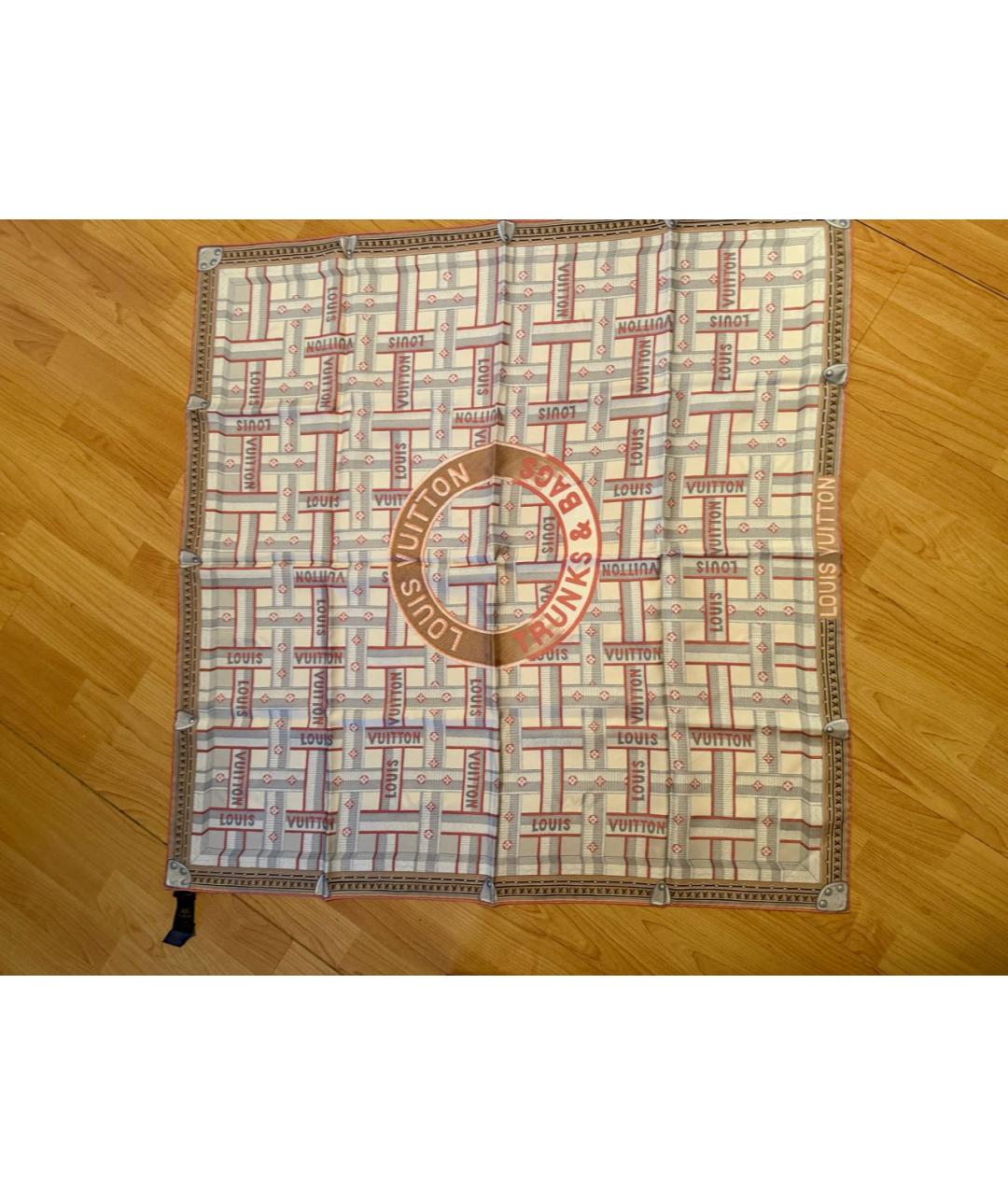 LOUIS VUITTON Бежевый шелковый платок, фото 4