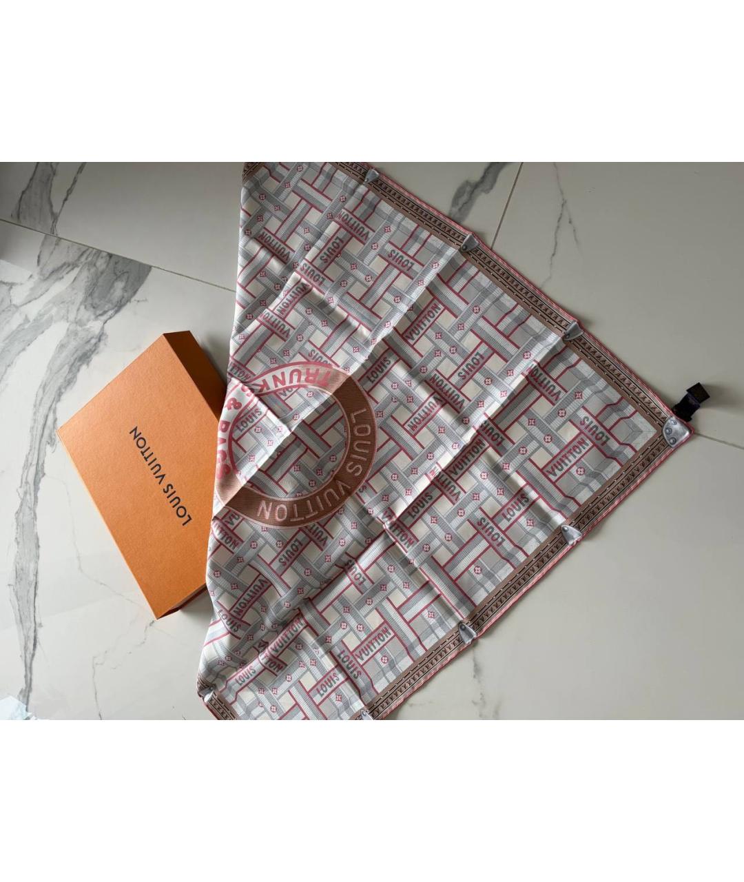 LOUIS VUITTON Бежевый шелковый платок, фото 2