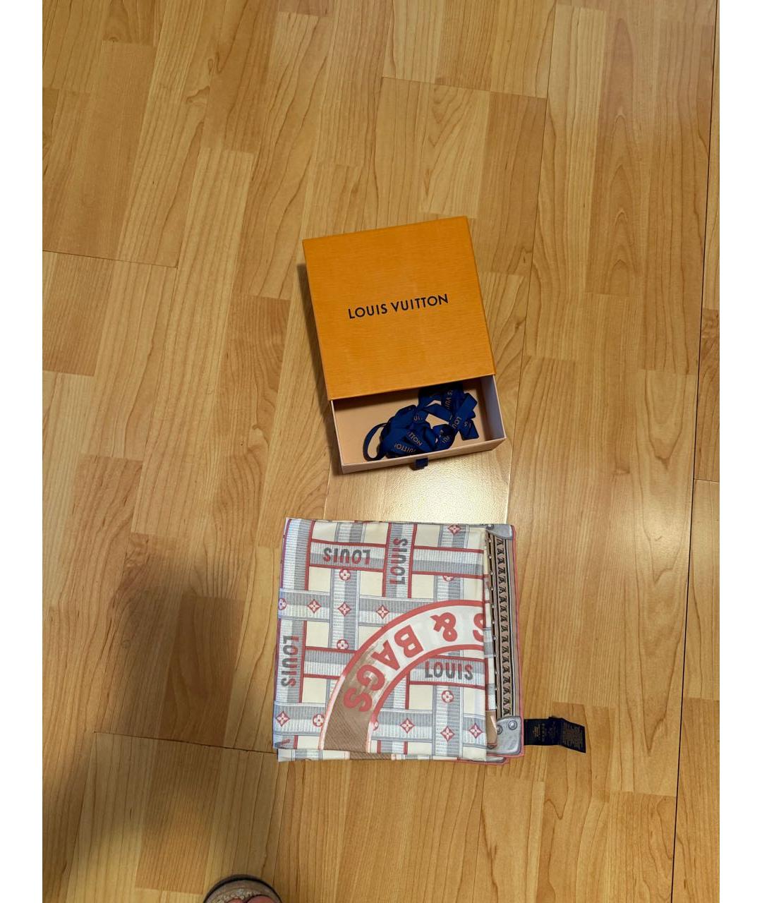 LOUIS VUITTON Бежевый шелковый платок, фото 7