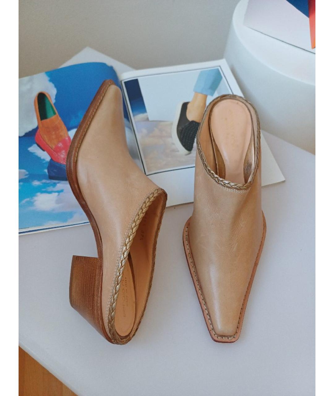 SERGIO ROSSI Бежевые кожаные мюли, фото 6