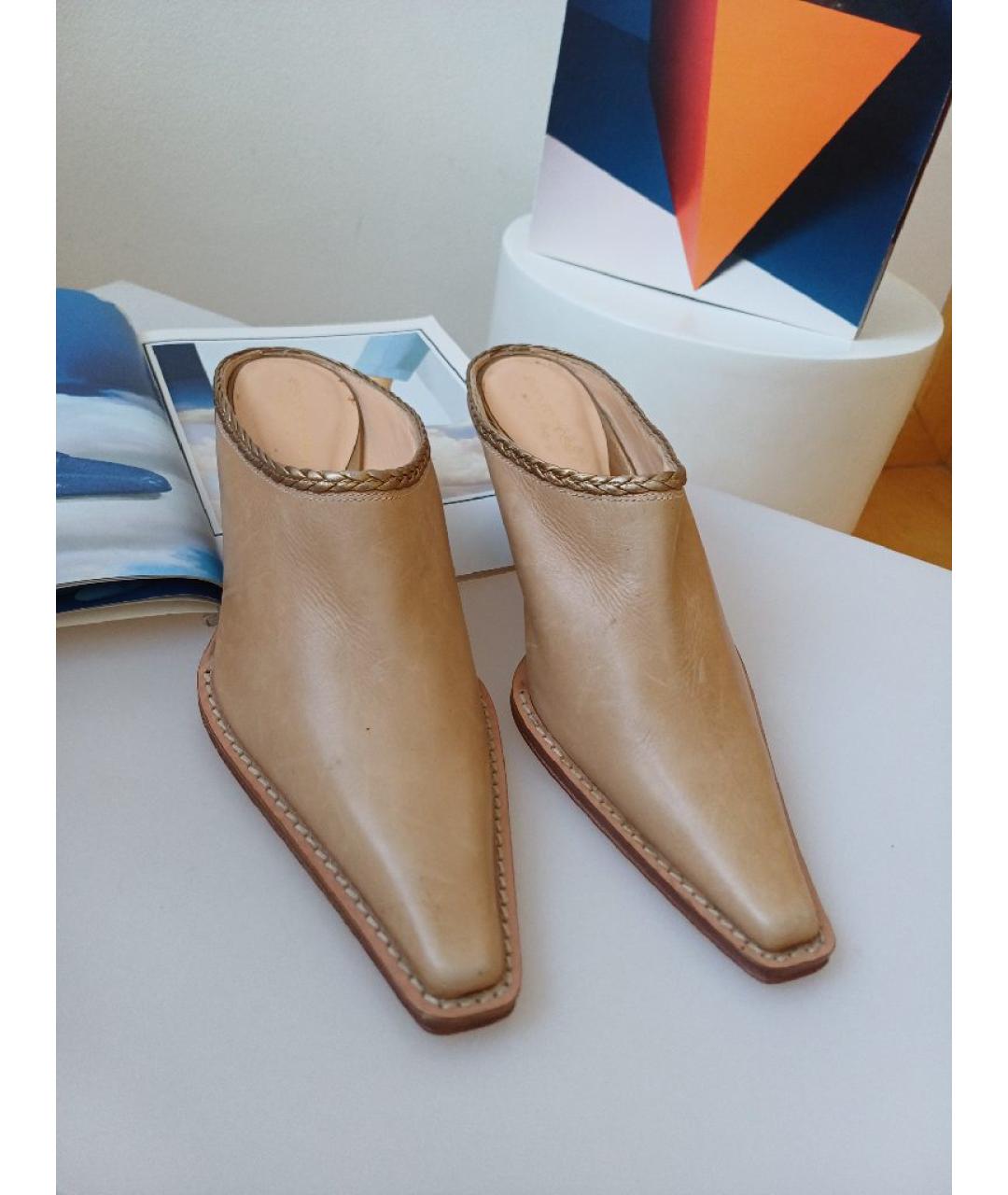 SERGIO ROSSI Бежевые кожаные мюли, фото 4