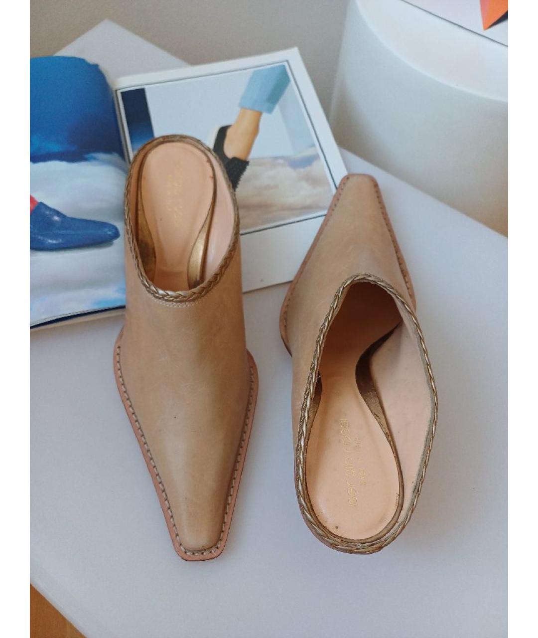 SERGIO ROSSI Бежевые кожаные мюли, фото 5