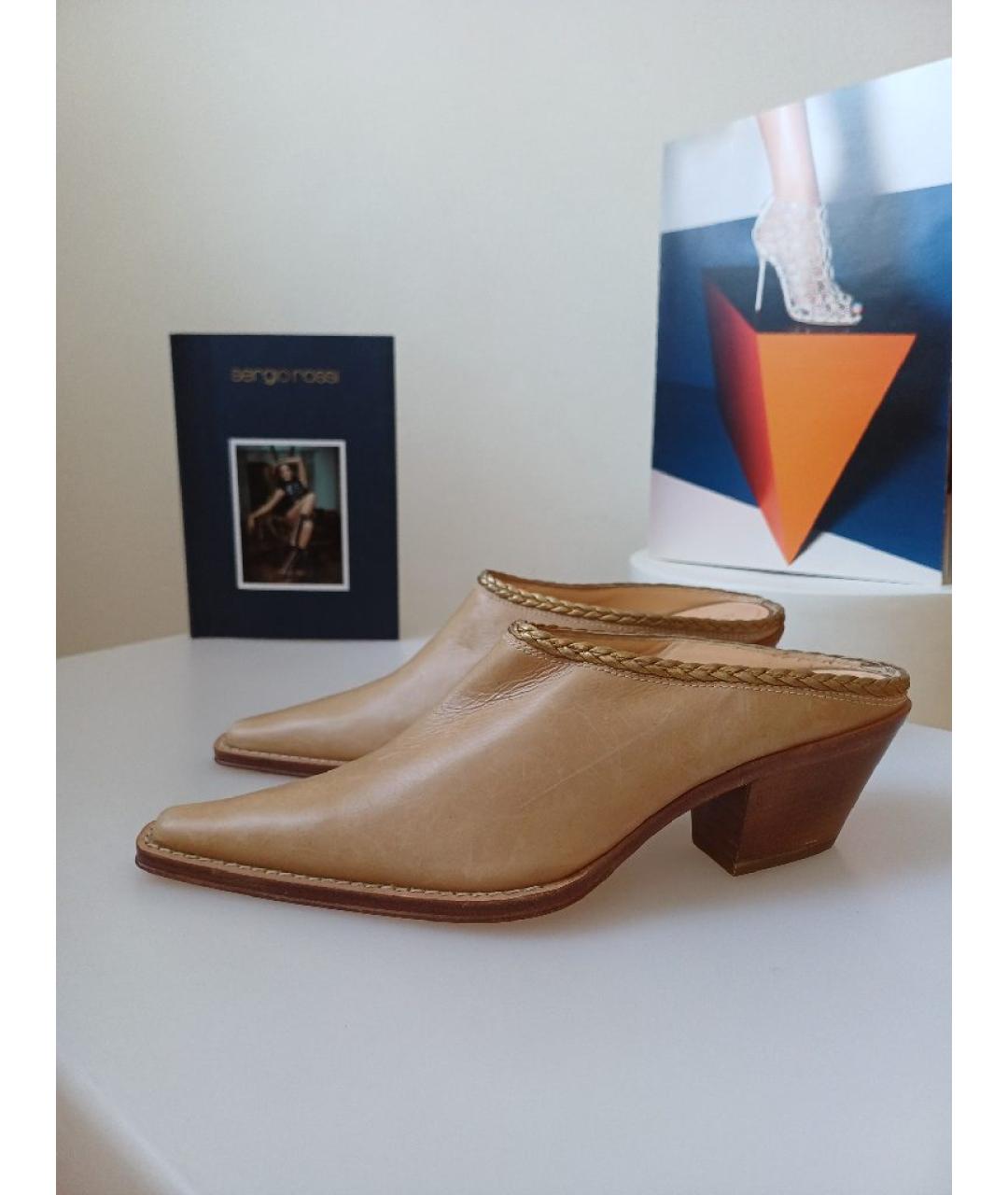 SERGIO ROSSI Бежевые кожаные мюли, фото 3