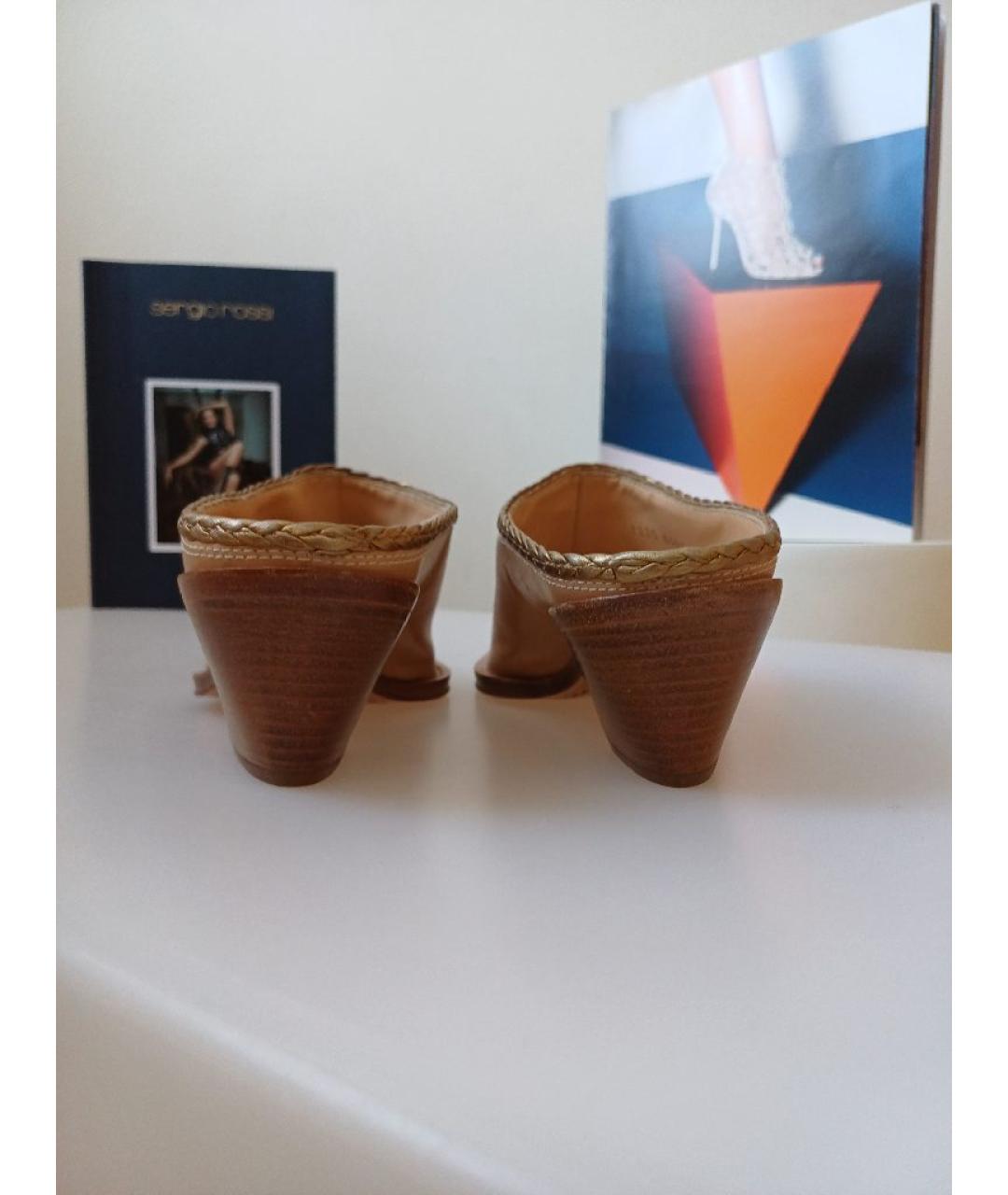 SERGIO ROSSI Бежевые кожаные мюли, фото 8