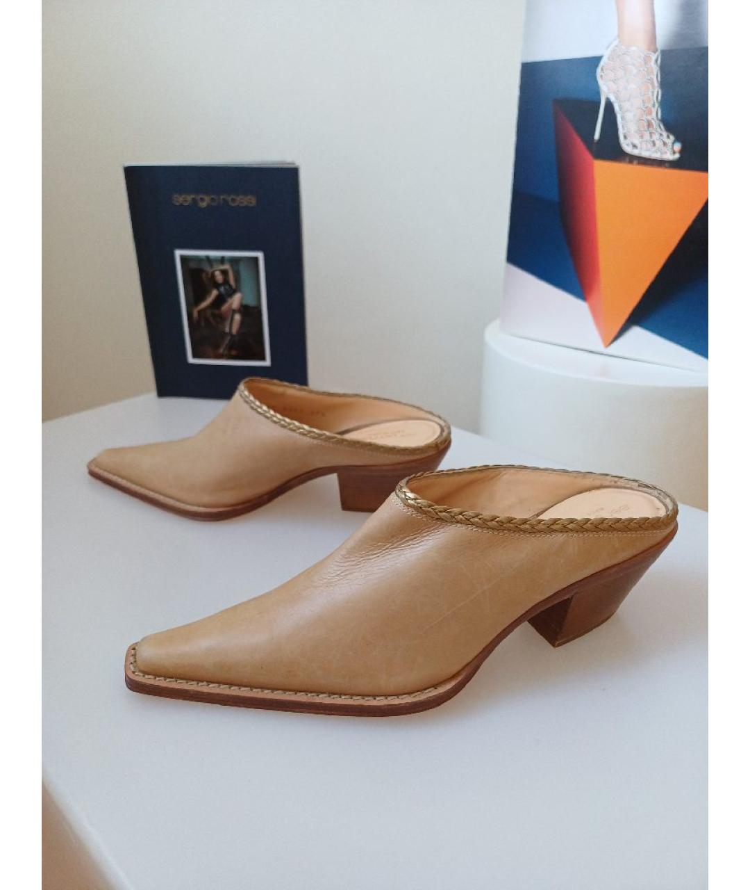 SERGIO ROSSI Бежевые кожаные мюли, фото 7