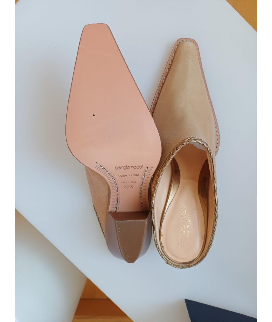 SERGIO ROSSI Бежевые кожаные мюли, фото 9