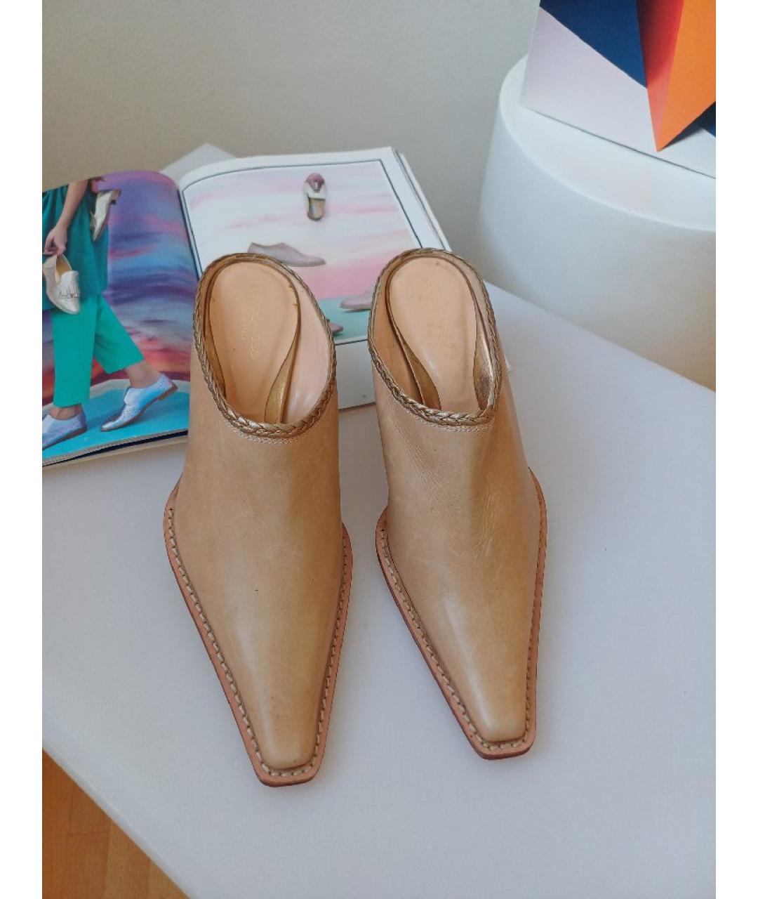 SERGIO ROSSI Бежевые кожаные мюли, фото 2