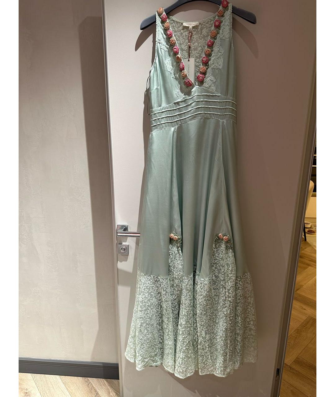 FOR LOVE AND LEMONS Зеленые шелковое вечернее платье, фото 5