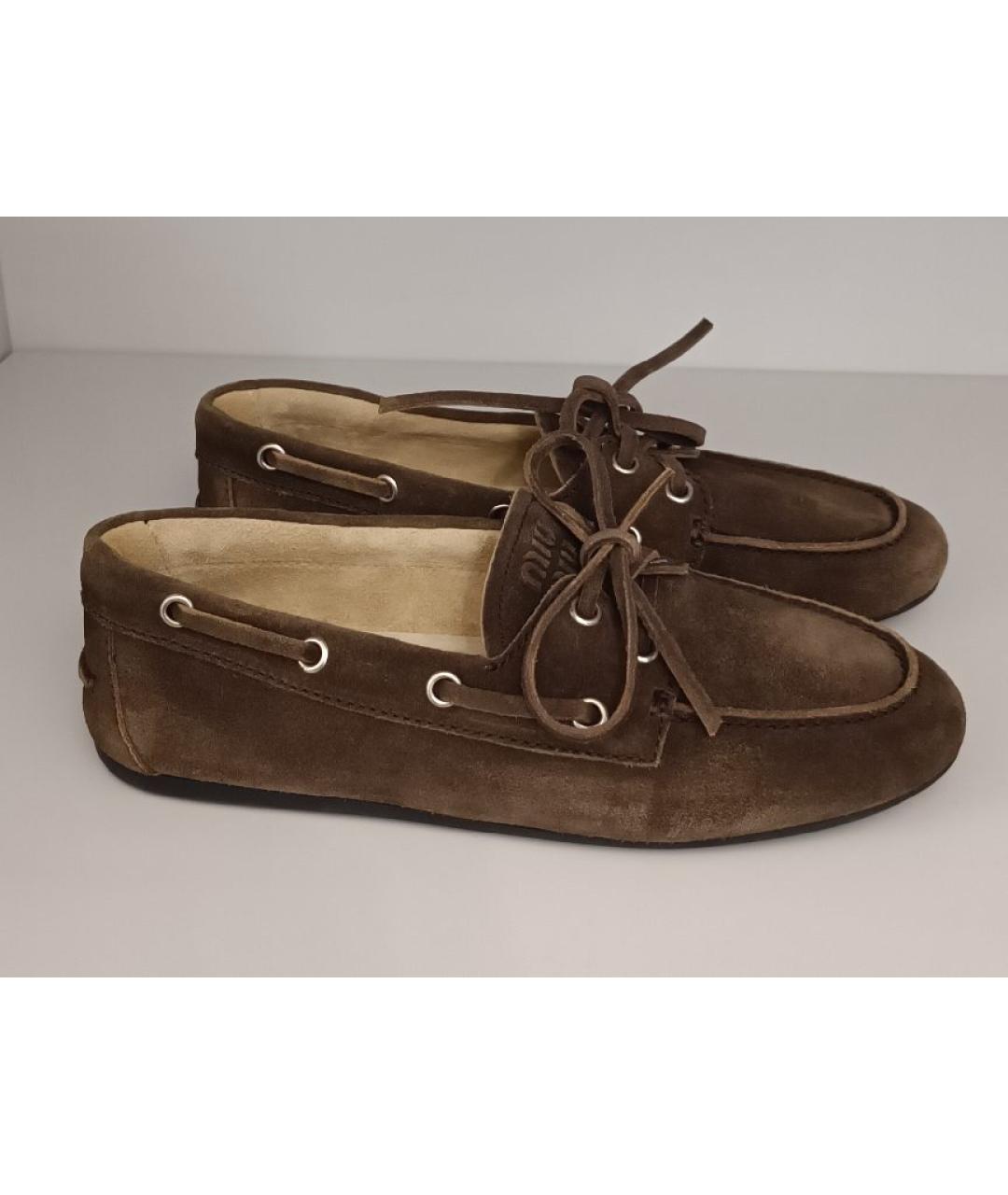 MIU MIU Коричневые замшевые мокасины, фото 5