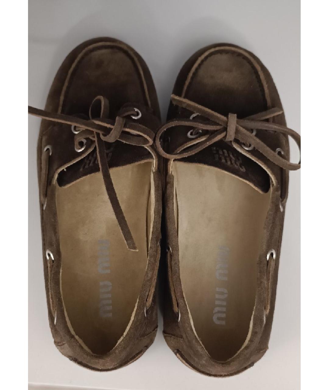 MIU MIU Коричневые замшевые мокасины, фото 3