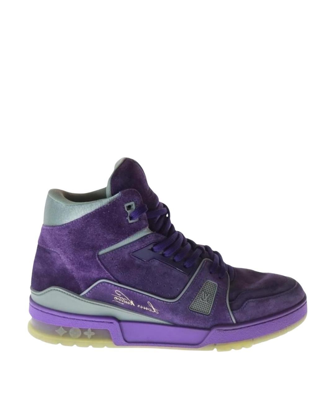 LOUIS VUITTON Фиолетовые бархатные высокие кроссовки / кеды, фото 1