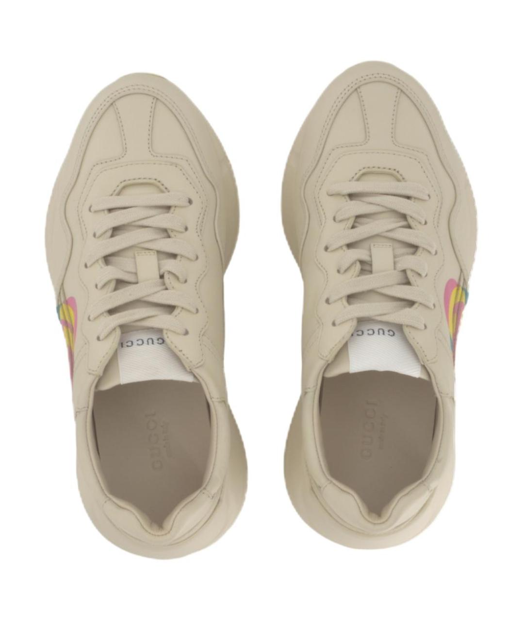 GUCCI Бежевые кожаные кроссовки, фото 4