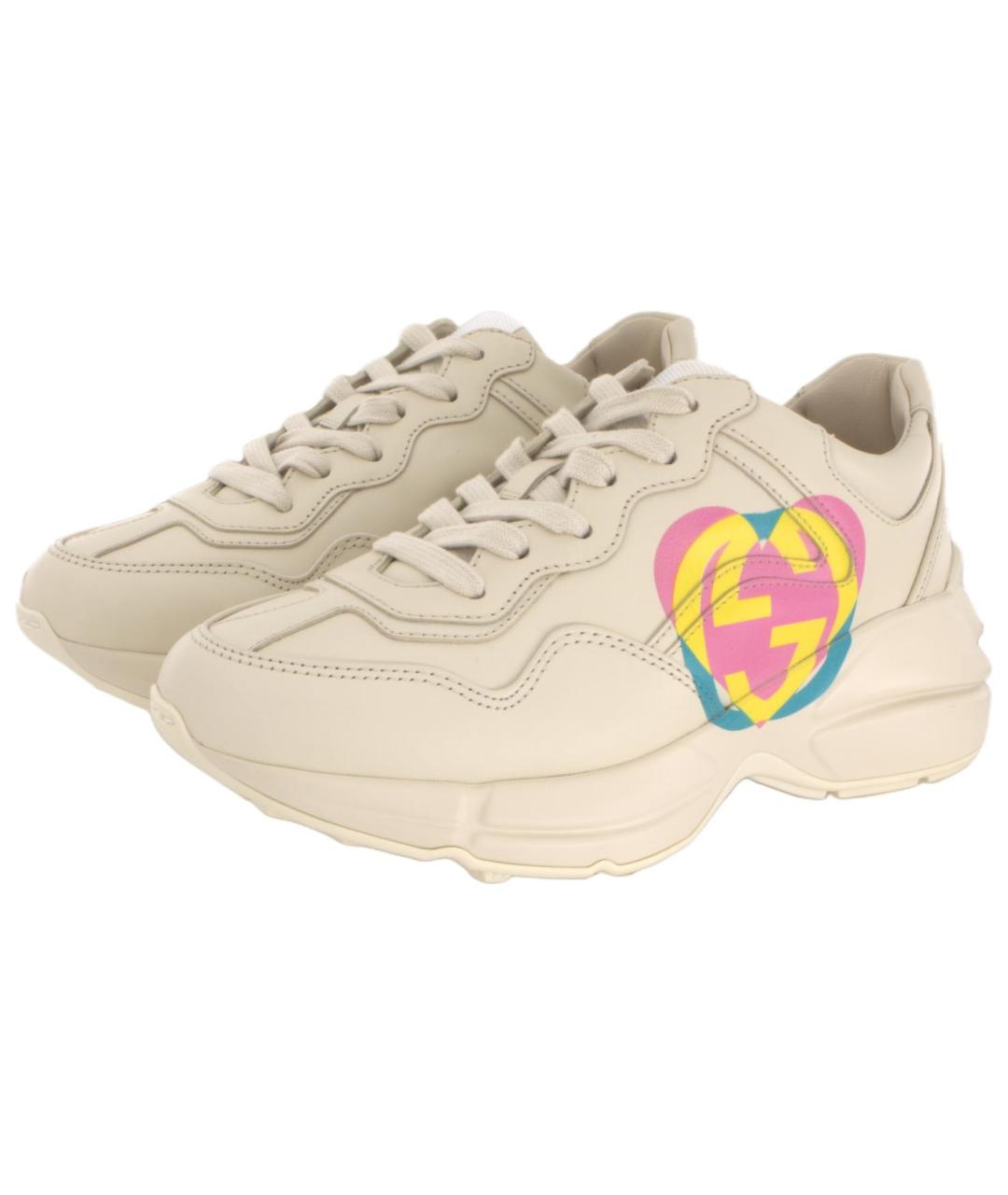 GUCCI Бежевые кожаные кроссовки, фото 3