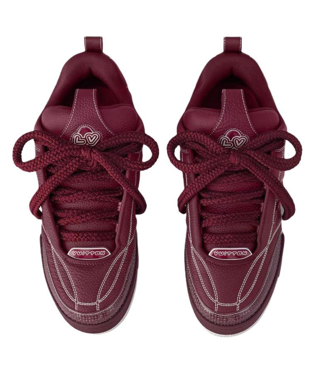 LOUIS VUITTON Бордовые кожаные кроссовки, фото 3