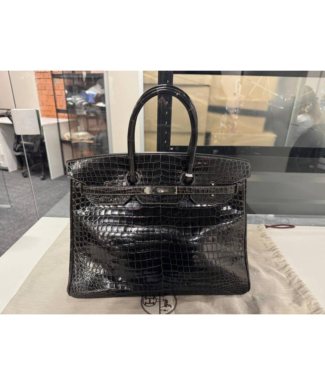 HERMES Черная сумка с короткими ручками из экзотической кожи, фото 3