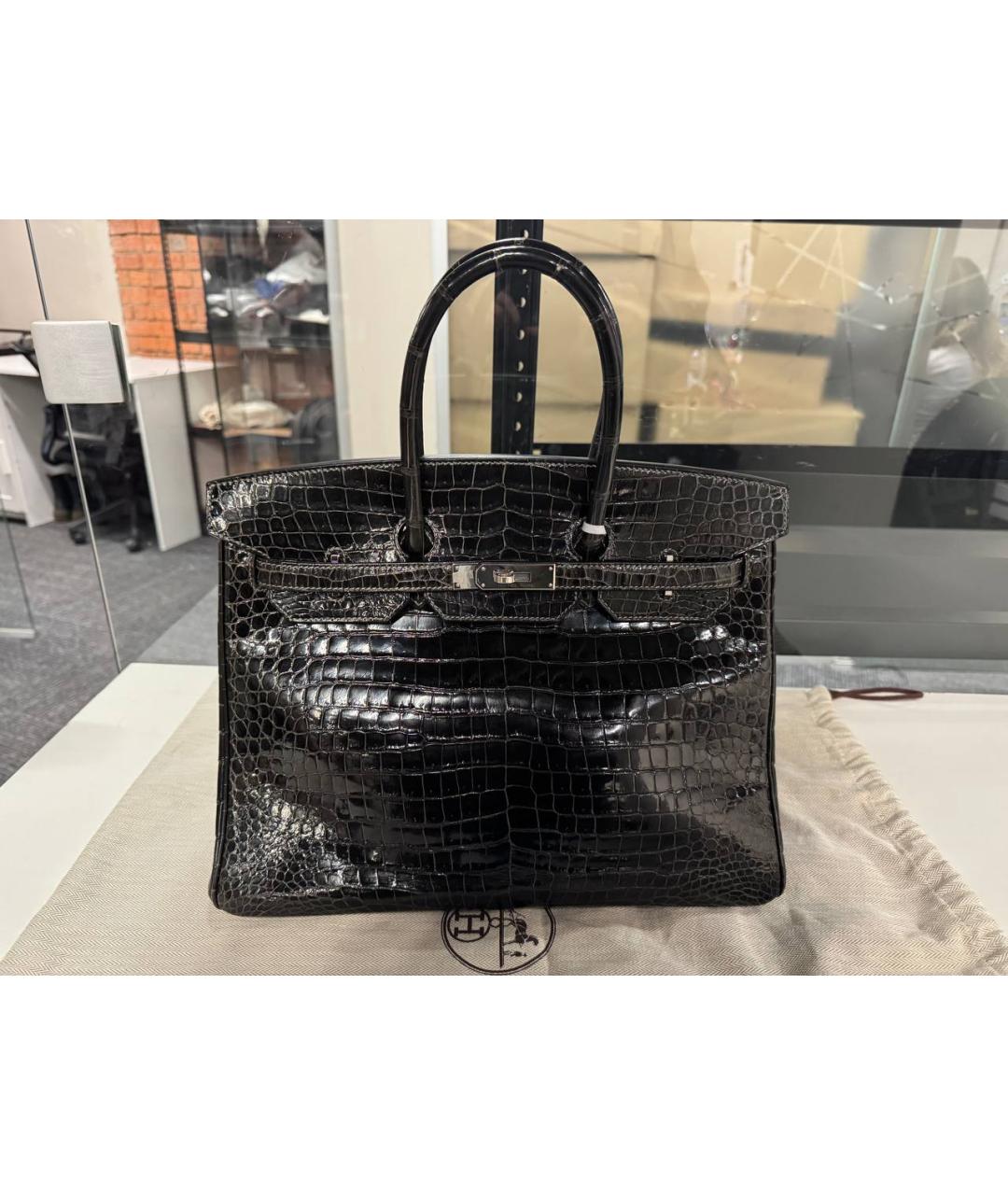 HERMES Черная сумка с короткими ручками из экзотической кожи, фото 2