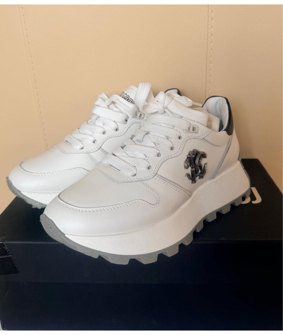 ROBERTO CAVALLI Белые кожаные кроссовки, фото 7