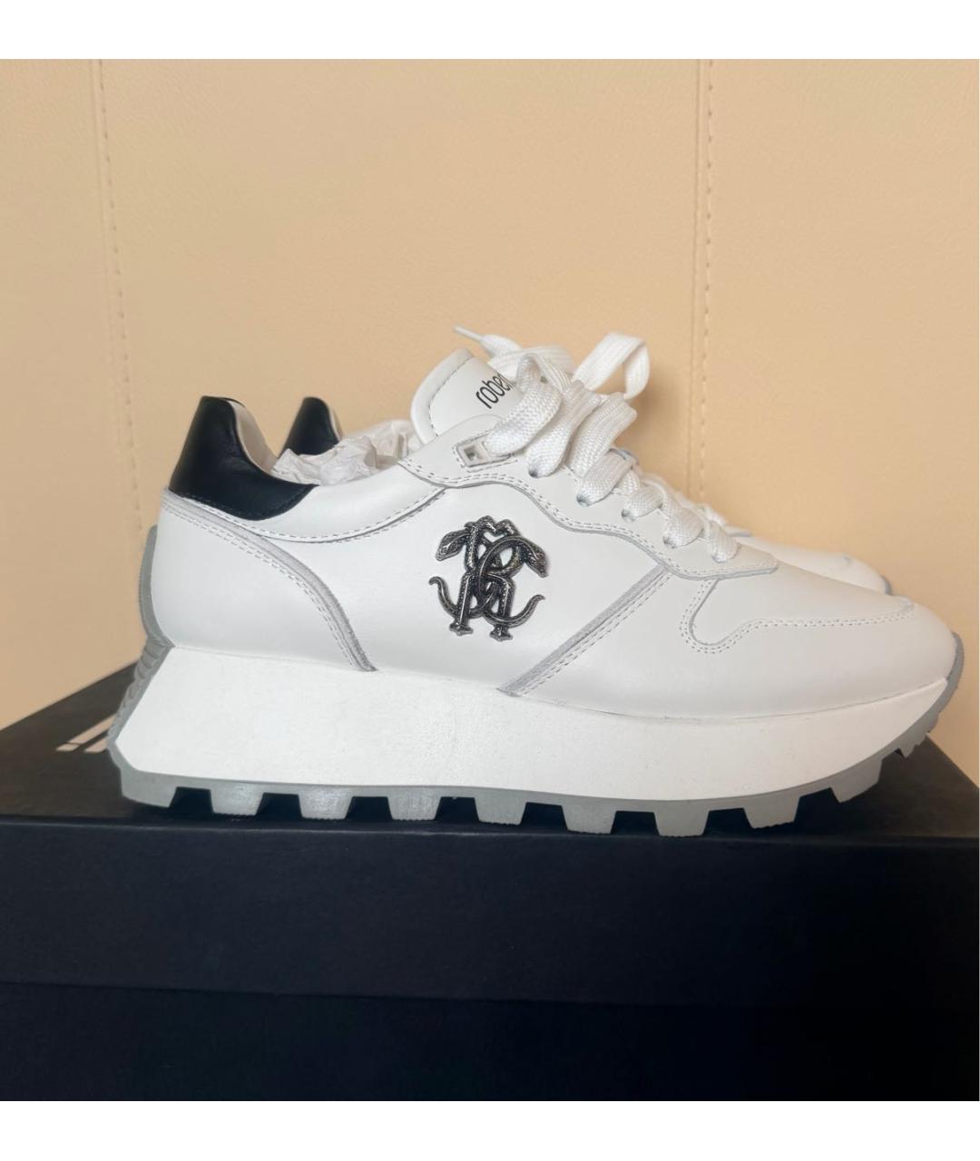 ROBERTO CAVALLI Белые кожаные кроссовки, фото 8