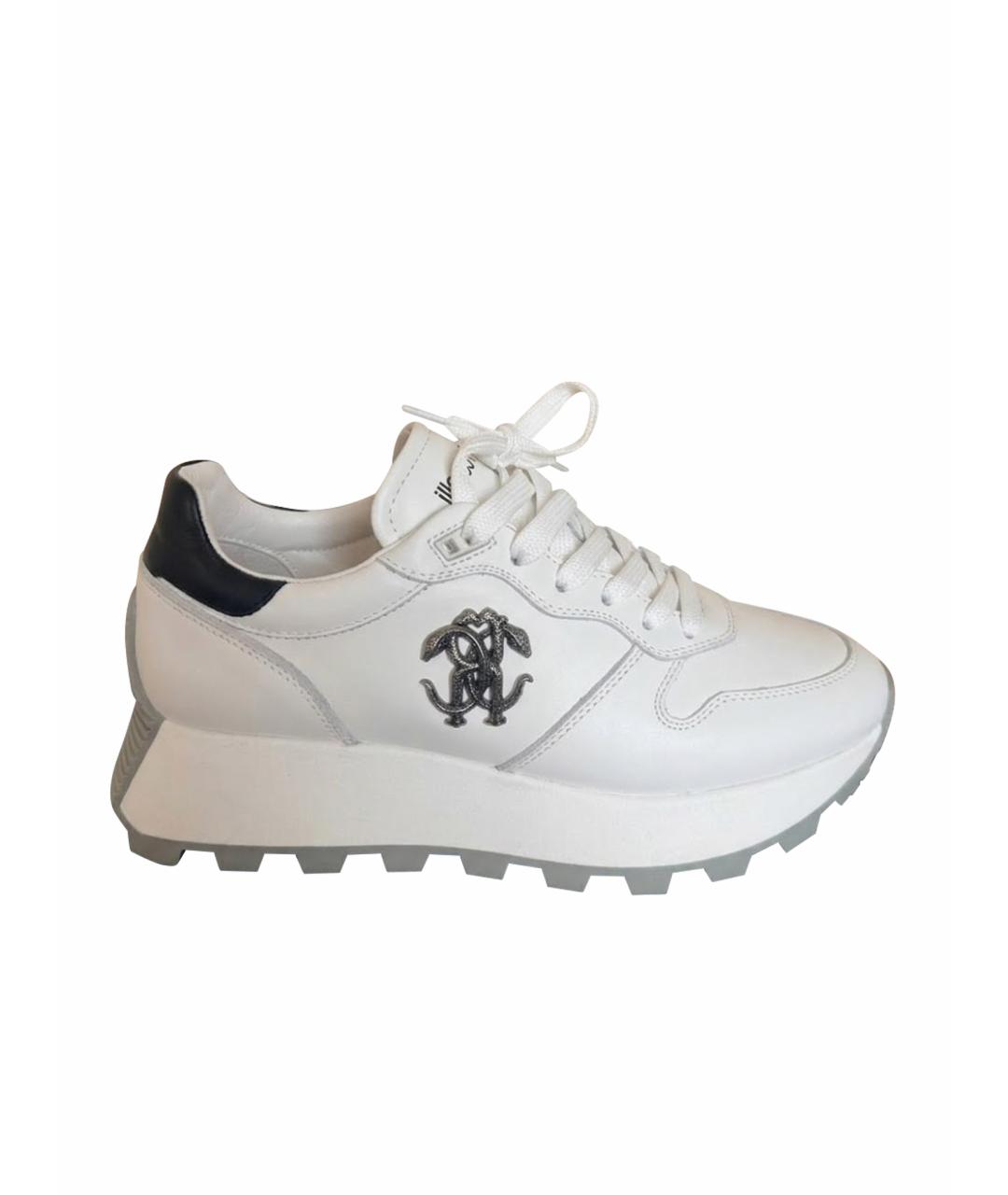 ROBERTO CAVALLI Белые кожаные кроссовки, фото 1