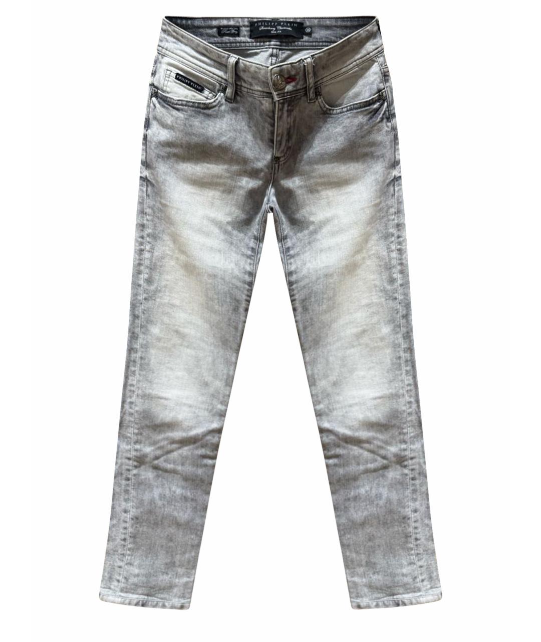 PHILIPP PLEIN Серые хлопковые джинсы слим, фото 1