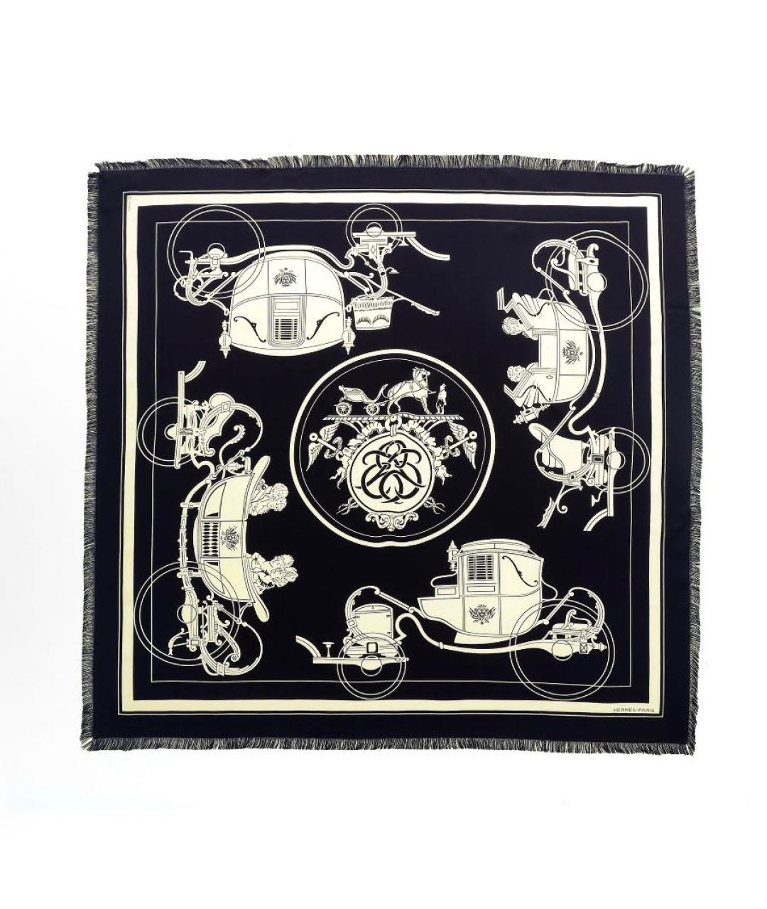 HERMES Черный шелковый платок, фото 5