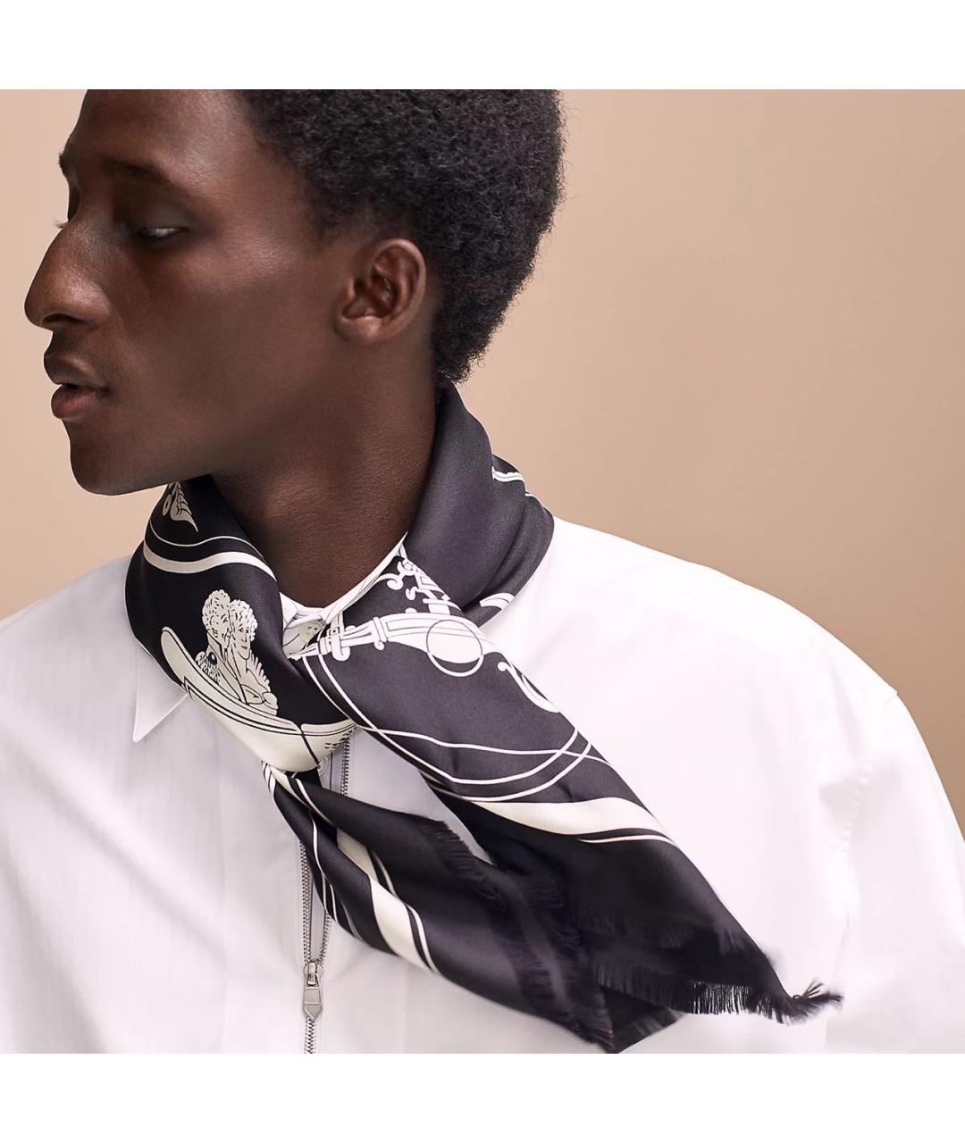 HERMES Черный шелковый платок, фото 2