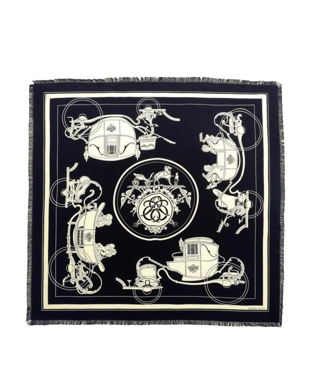 HERMES Черный шелковый платок, фото 1