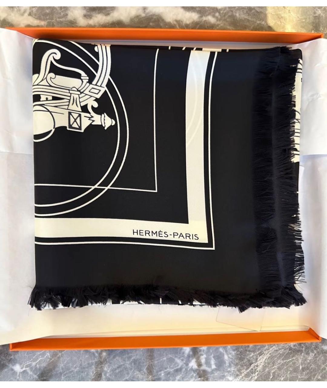 HERMES Черный шелковый платок, фото 3