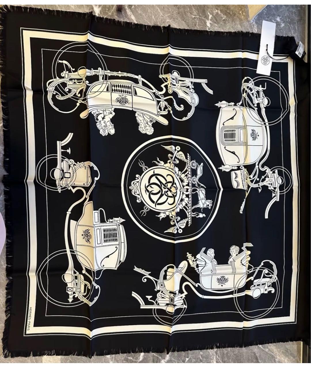 HERMES Черный шелковый платок, фото 4