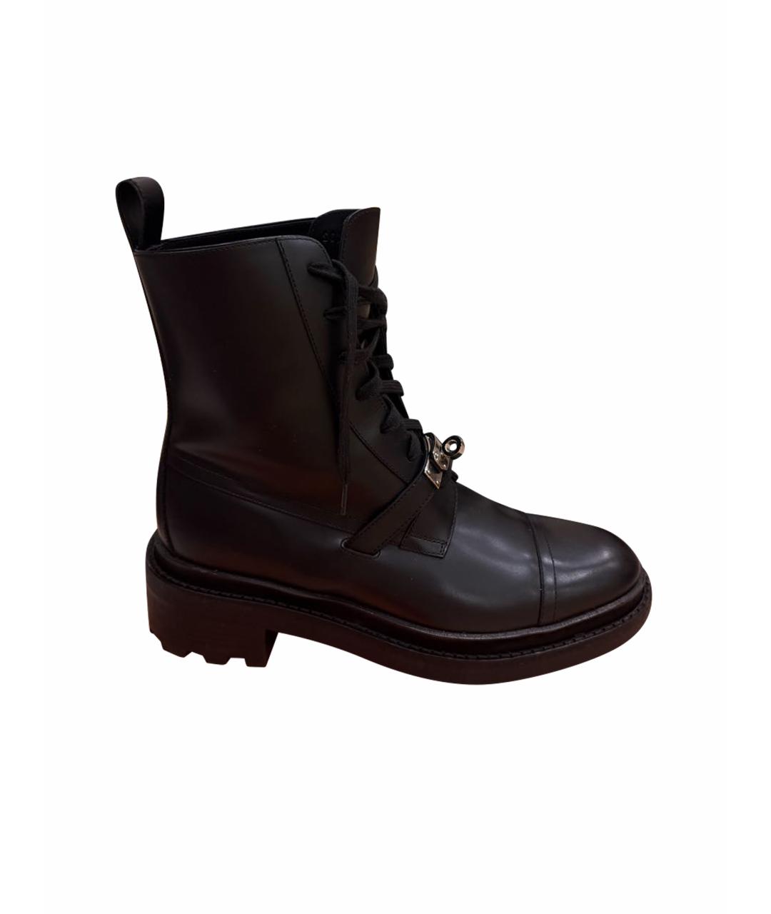 HERMES Черные кожаные ботинки, фото 1