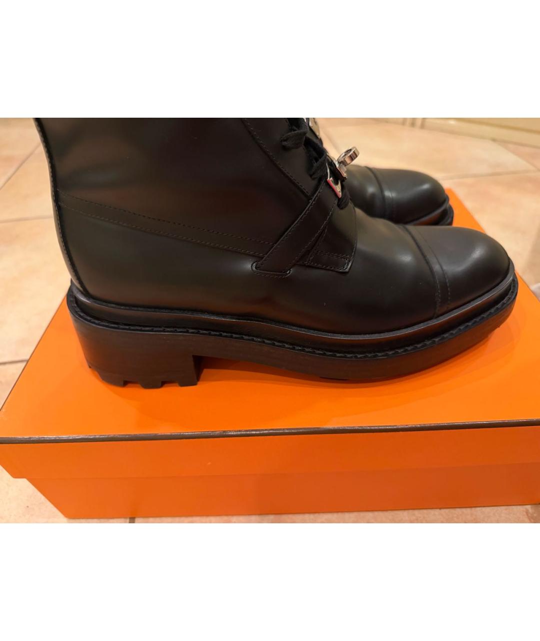 HERMES Черные кожаные ботинки, фото 4