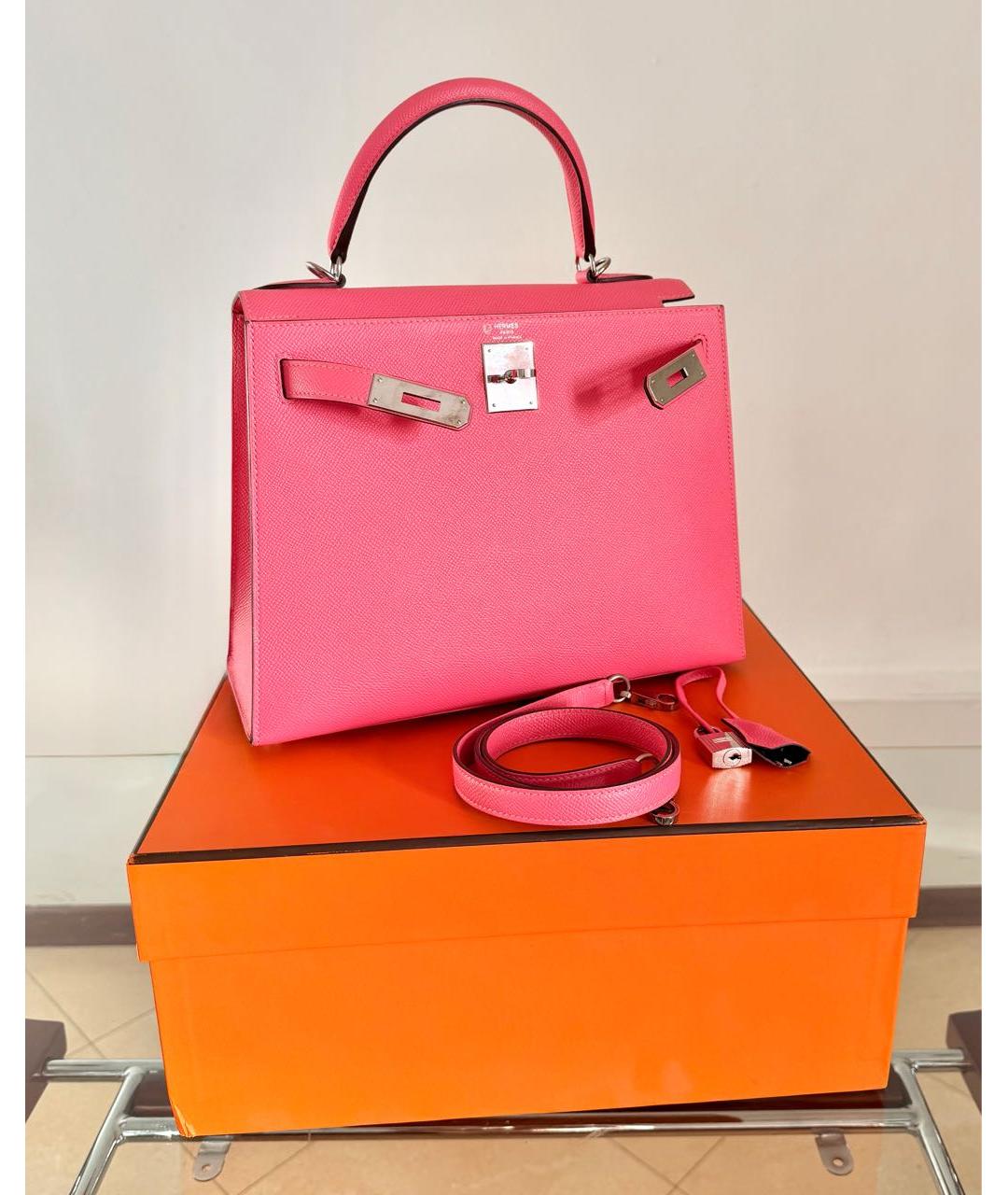 HERMES Розовая кожаная сумка с короткими ручками, фото 4