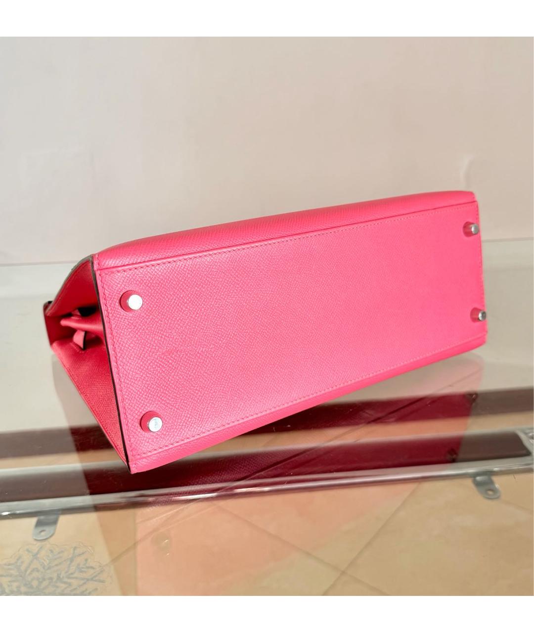 HERMES Розовая кожаная сумка с короткими ручками, фото 5
