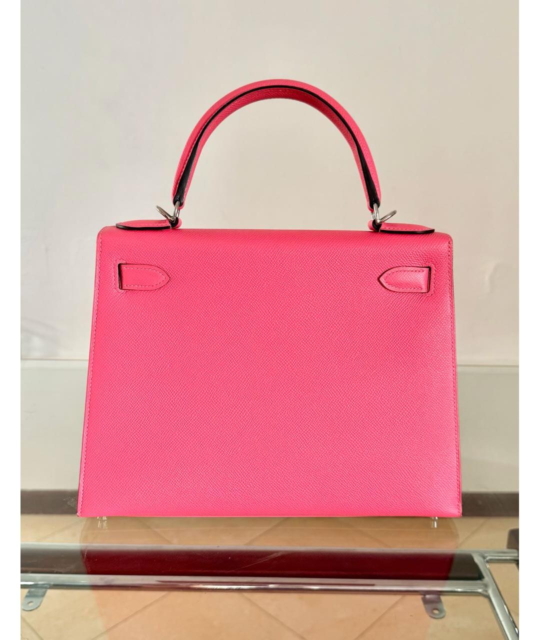 HERMES Розовая кожаная сумка с короткими ручками, фото 2